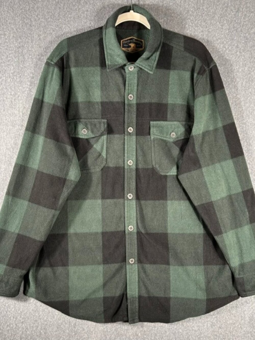 Freedom Foundry Fleece Button Up Jacket Mens Sz XL Green Black Buffalo Plaid EUC